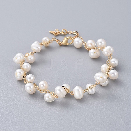 Cultured Freshwater Pearl  Beaded Bracelets BJEW-JB04819-01-1