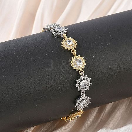 Brass Micro Pave Clear Cubic Zirconia Link Chain Bracelets for Women BJEW-C156-06B-GP-1