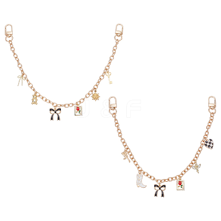 2Pcs 2 Styles Alloy Enamel Bowknot Boot Heart Purse Decorative Chains HJEW-UN00084-1