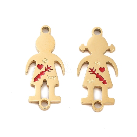 Valentine's Day Ion Plating(IP) 304 Stainless Steel FireBrick Enamel Boy Girl Connector Charms STAS-Z078-16G-1