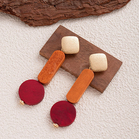 Wood & Iron Dangle Stud Earrings WGBF754-01-1