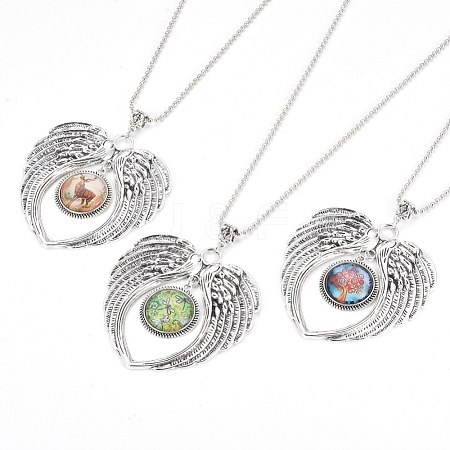 Zinc Tibetan Style Alloy Angel Wing Heart Pendant Necklaces NJEW-G328-B09-1