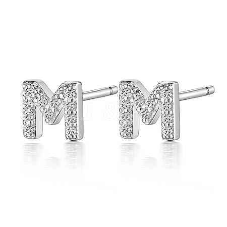 Rhodium Plated 925 Sterling Silver Initial Letter Stud Earrings HI8885-13-1