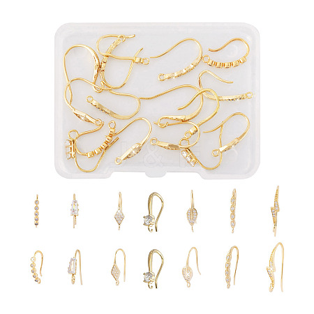 7 Pairs 7 Style Brass Micro Pave Cubic Zirconia Earring Hooks KK-TA0001-20-1