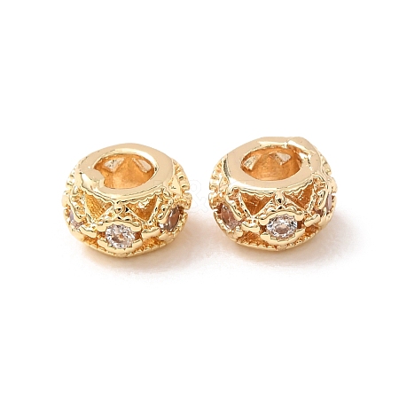 Brass Micro Pave Clear Cubic Zirconia Spacer Beads KK-F942-10G-1
