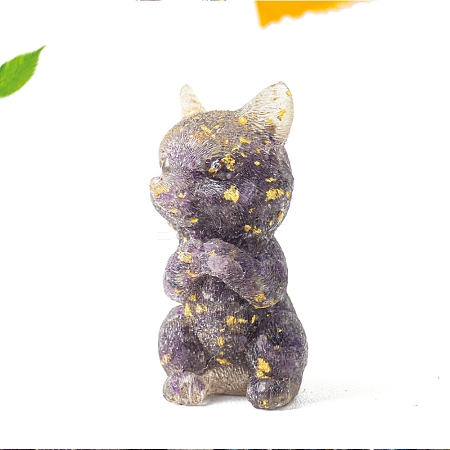 Natural Amethyst Resin Carved Prayer Fox Statue Home Decoration PW-WG7B3B9-06-1