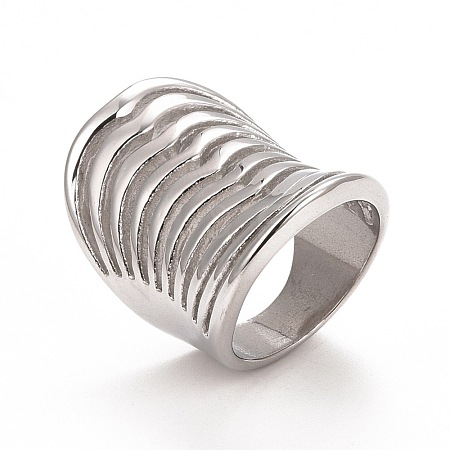 304 Stainless Steel Grooved Wide Band Ring RJEW-C025-35B-P-1