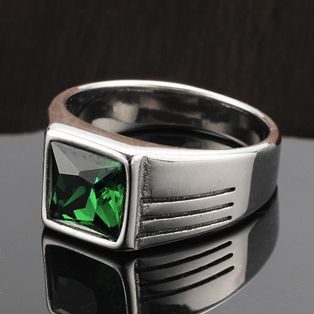 Fashionable 304 Stainless Steel Cubic Zirconia Finger Rings for Men FS-WGE7444-11-1