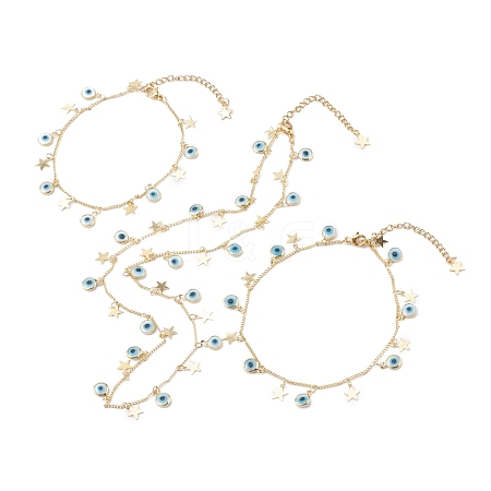 Brass Curb Chain Pendant Necklace & Charm Bracelets & Anklets Jewelry Sets SJEW-JS01182-1