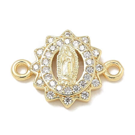 Rack Plating Brass Micro Pave Clear Cubic Zirconia Religion Virgin Mary Connector Charms KK-L224-094G-04-1