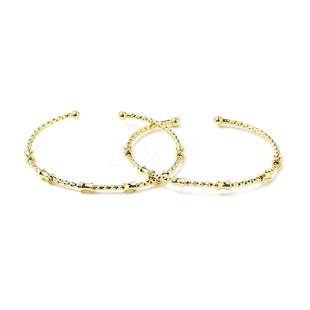 Rack Plating Brass Drum Beaded Open Cuff Bangle for Women BJEW-E073-07G-1