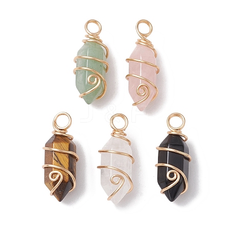 Natural Mixed Stone Copper Wire Wrapped Pointed Pendants PALLOY-JF02677-01-1