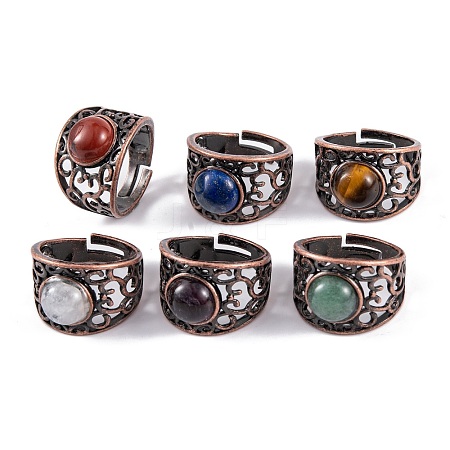 Natural Mixed Stone Round Adjustable Rings RJEW-K271-03R-1