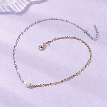 Natural Cultured Freshwater Pearl Rice Pendant 304 Stainless Steel Cable Chain Double Layer Necklaces NJEW-JN05682-1