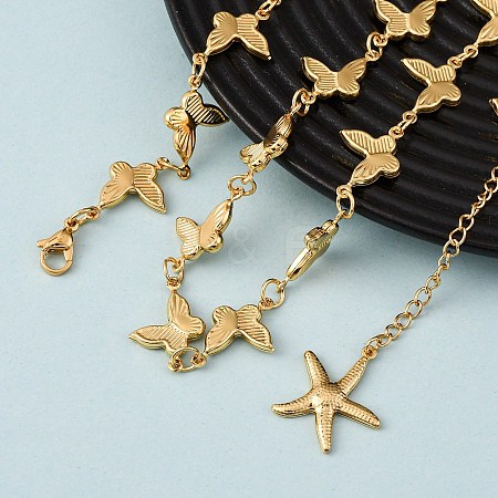 304 Stainless Steel Butterfly Link Chain Necklaces for Women NJEW-G178-16G-1