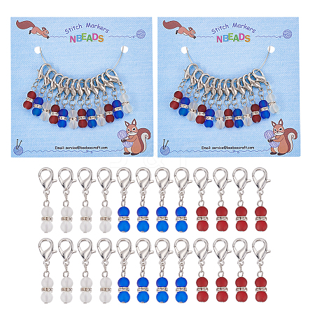 Independece Day Theme Glass Beaded Gourd Charm Locking Stitch Markers HJEW-PH01715-1