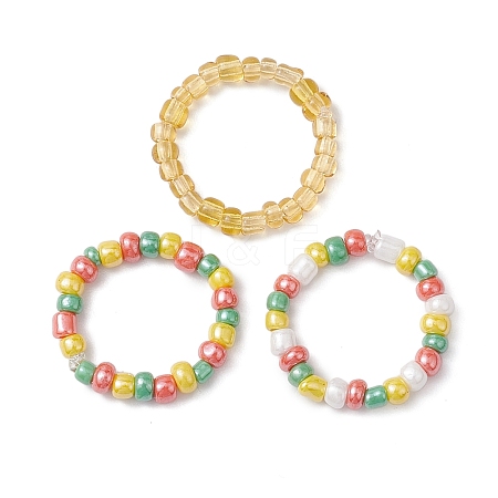 Glass Beads Stretch Rings for Woman RJEW-JR00735-1