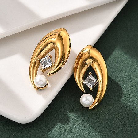304 Stainless Steel Shell Pearl Stud Earrings EJEW-U051-08G-1