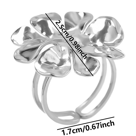 Non-Tarnish Stylish Flower 304 Stainless Steel Open Cuff Ring for Women EM0109-1-1