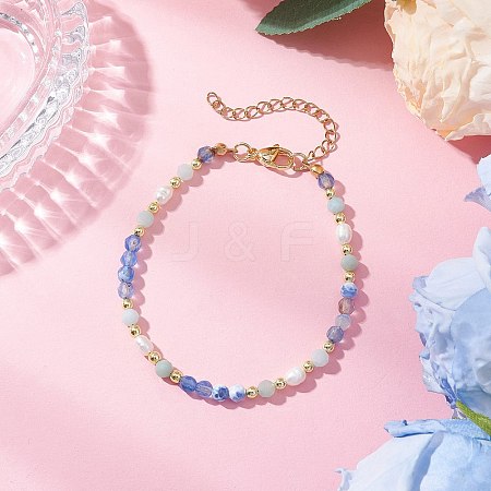 Natural Blue Agate Beaded Bracelets BJEW-JB11763-02-1