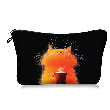 Polyester Cartoon Afternoon Tea Cat Printed Cosmetic Zipper Cluthch Bags PW-WG8E879-04-1