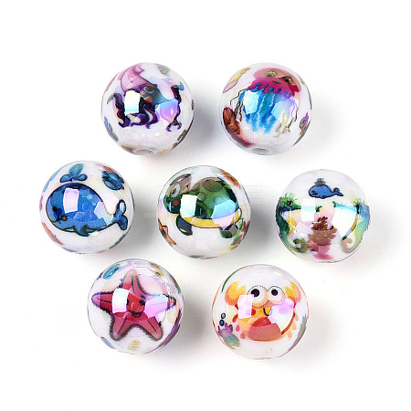 Ocean Theme Printed Opaque Acrylic Beads MACR-T048-07M-1