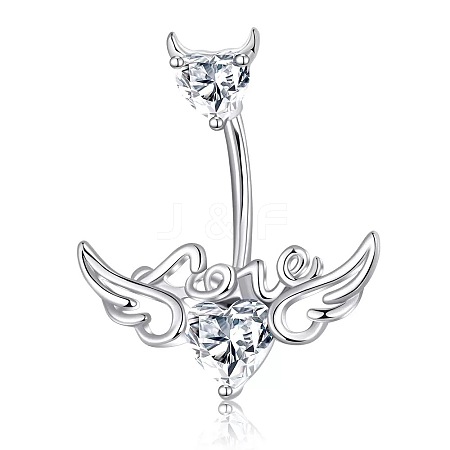 304 Stainless Steel Pave Cubic Zirconia Curved Barbell Belly Rings FS-WG6D7D2-07-1