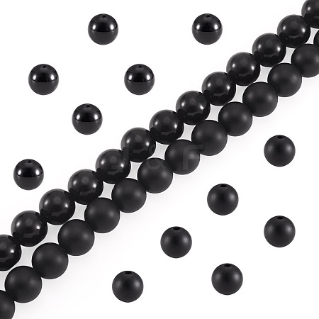2 Strands 2 Styles Natural Black Onyx(Dyed & Heated) Beads Strands G-TA0003-52-10mm-1