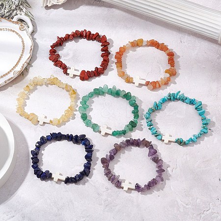 7Pcs Gmestone Chips Stretch Bracelets for Women BJEW-JB11405-1