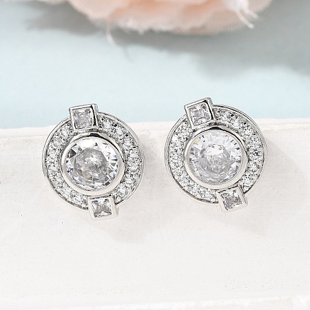 Brass Micro Pave Cubic Zirconia Stud Earrings EJEW-G471-05P-01-1