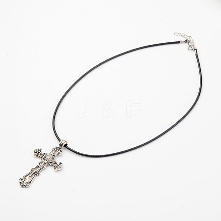 Crucifix Cross Tibetan Style Alloy Pendant Necklaces NJEW-F197-23-1