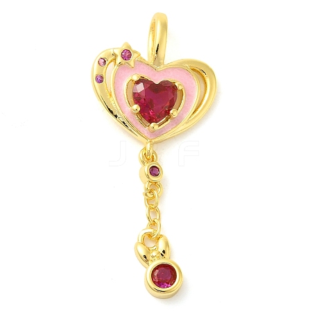 Heart Real 18K Gold Plated Rack Plating Brass Micro Pave Cubic Zirconia Pendants KK-S396-09C-1