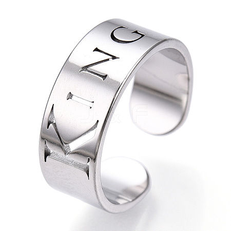 Non-Tarnish 304 Stainless Steel Word King Open Cuff Ring for Women RJEW-T027-09P-1