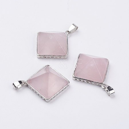 Natural Rose Quartz Pendants X-G-E442-02T-1