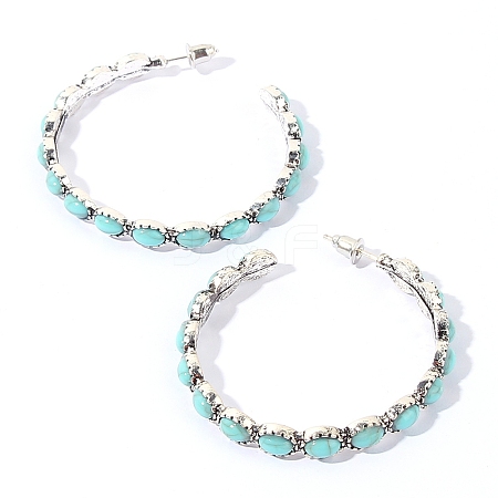 Synthetic Turquoise C-Shaped Hoop Earrings PW23030682664-1