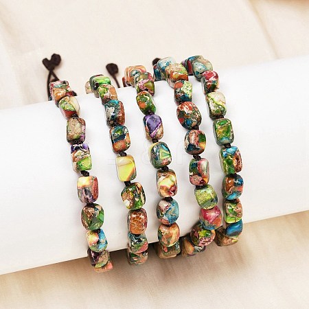 Dyed Natural Imperial Jasper Beads Braided Bead Bracelets for Men Women BJEW-D360-01C-1