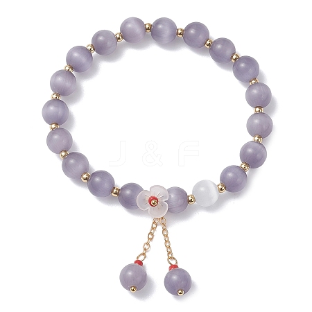Cat Eye Beads Stretch Bracelets for Women BJEW-TA00691-04-1