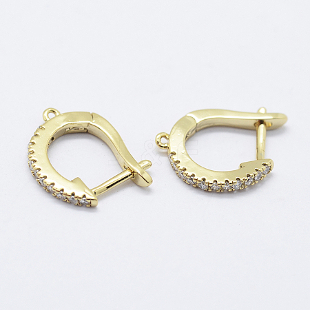 Brass Micro Pave Cubic Zirconia Hoop Earring Findings with Latch Back Closure KK-K220-08G-1
