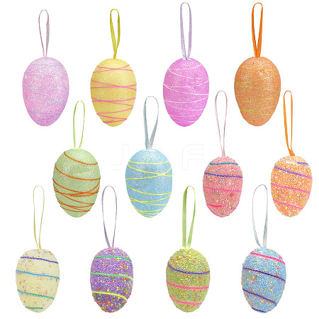 2 Sets 2 Styles Easter Egg Foam Glitter Powder Pendant Decorations AJEW-SP0004-78B-1