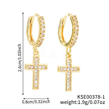 Shiny Brass Pave Cubic Zirconia Cross Hoop Earrings LO7750-1-1