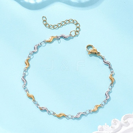304 Stainless Steel Scalloped Bar Chain Bracelets for Women BJEW-JB13514-1
