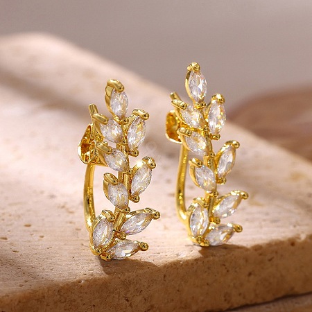 Brass Pave Cubic Zirconia Stud Earrings for Women KK-CBADCD7-01G-1