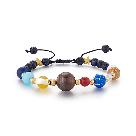 7 Chakras Nine Planets Braided Bead Bracelets BJEW-TAC0001-01-1