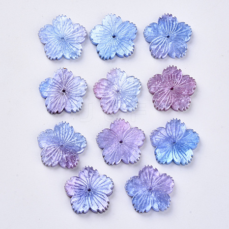  Jewelry Beads Findings Cellulose Acetate(Resin) Beads, with Glitter Powder, Rainbow Gradient Mermaid Pearl Style, Flower, Colorful, 26.5x27.5x3mm, Hole: 1.5mm