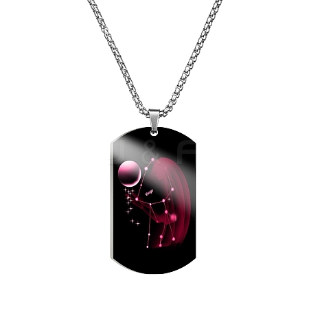 Stainless Steel Constellation Tag Pendant Necklace with Box Chains ZODI-PW0006-01L-1