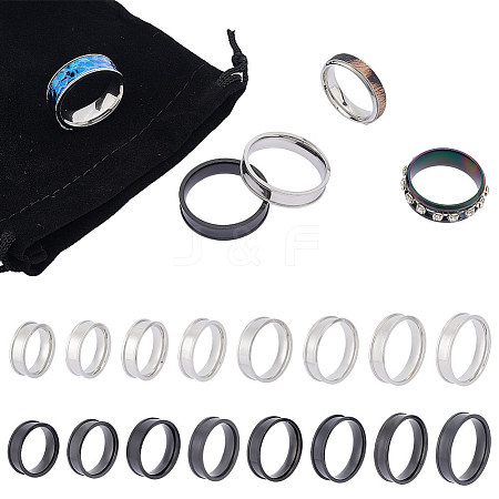 Unicraftale 16Pcs 16 Styles 201 Stainless Steel Grooved Finger Ring Settings STAS-UN0051-07-1