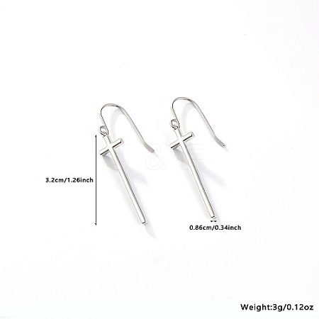 Rhodium Plated 925 Sterling Silver Cross Dangle Earrings PT9843-1-1