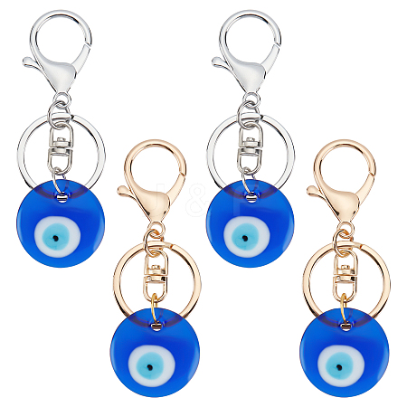 4Pcs 2 Colors Handmade Lampwork Evil Eye Keychain KEYC-NB0001-17-1