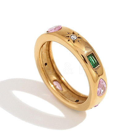304 Stainless Steel Pave Colorful Cubic Zirconia Finger Rings FS-WG10745-03-1