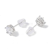 Rhodium Plated 999 Sterling Silver Cubic Zirconia Stud Earrings for Women EJEW-S215-20P-3